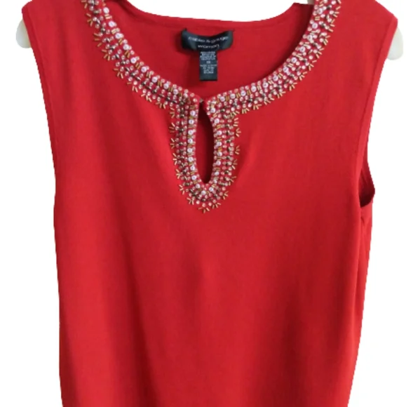 Cable & Gauge Top Red Beaded  Keyhole Sequin Trim Sleeveless Women size 1X - Picture 14 of 15